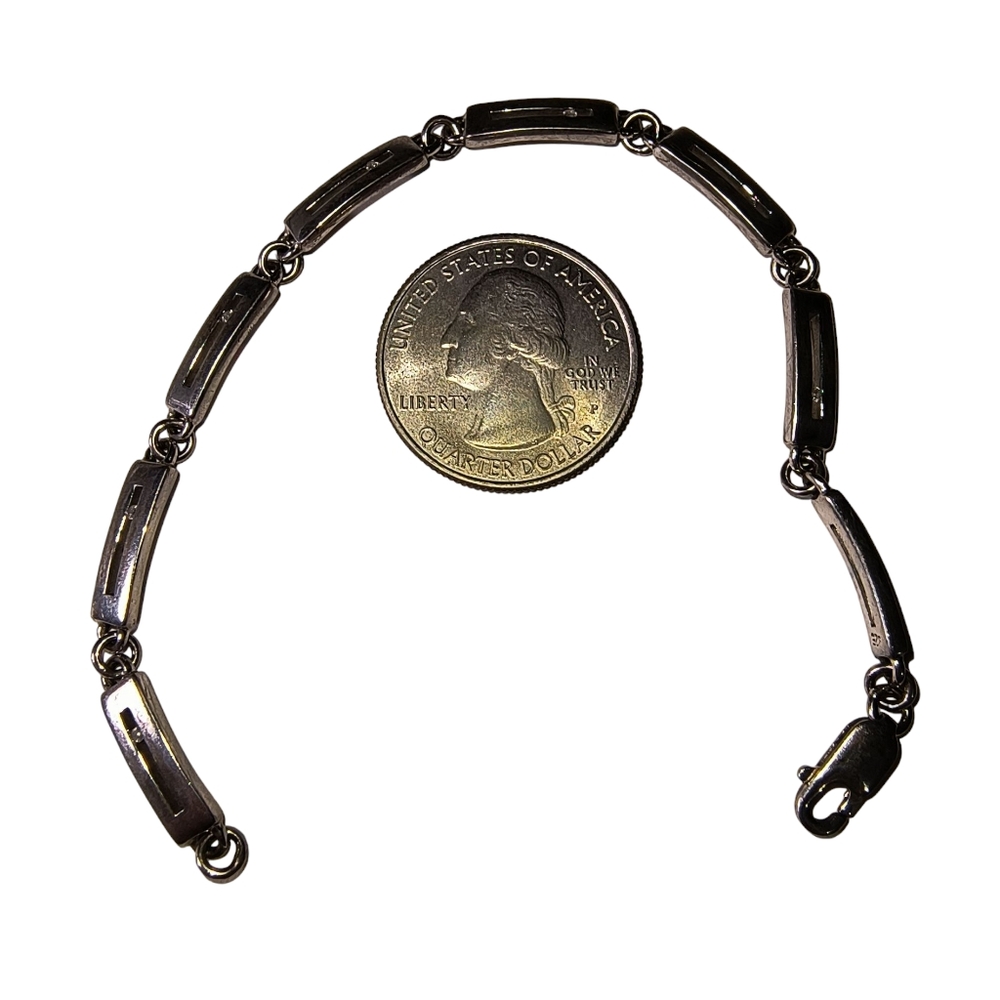 Sterling Silver Rectangle Link Bracelet With Clea… - image 3